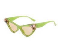 Long Keeper Rhinestone Sunglasses for Women Luxury Crystal Pearl Cateye Sunglasses Trendy Cat Eye Bling Party Festival Sun Glasses UV400 (Green Champagne)
