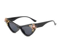 Long Keeper Rhinestone Sunglasses for Women Luxury Crystal Pearl Cateye Sunglasses Trendy Cat Eye Bling Party Festival Sun Glasses UV400 (Black Grey)