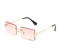Long Keeper Rimless Rectangle Sunglasses UV400 Antiglare Fashion Frameless Square Glasses for Women (Gold Gradual Pink)
