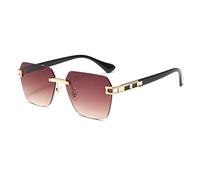 Long Keeper Rimless Square Sunglasses for Men Women Irregular Hexagon Sunglasses Retro Classic Polygon Glasses Vintage Shades UV Protection