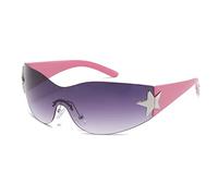 Long Keeper Rimless Wrap Around Sunglasses for Women Men, Trendy Womens Y2K Sunglasses Oversized Shades Cool Star Fashion Sun Glasses UV400