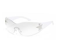 Long Keeper Rimless Wrap Around Sunglasses for Women Men, Trendy Womens Y2K Sunglasses Oversized Shades Cool Star Fashion Sun Glasses UV400