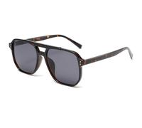 Long Keeper Square Pilot Sunglasses for Women Men Retro Double Bridge Aviation Square Sunglasses Classic Tinted Sun Glasses Anti UV400 Vintage Shades (Black Leopard Frame - Dark Grey Lens)