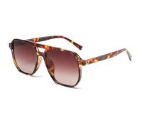 Long Keeper Square Pilot Sunglasses for Women Men Retro Double Bridge Aviation Square Sunglasses Classic Tinted Sun Glasses Anti UV400 Vintage Shades (Leopard Frame - Gradient Brown Lens)