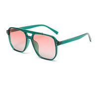 Long Keeper Square Pilot Sunglasses for Women Men Retro Double Bridge Aviation Square Sunglasses Classic Tinted Sun Glasses Anti UV400 Vintage Shades (Green Frame - Gradient Pink Lens)