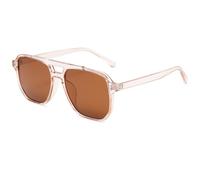 Long Keeper Square Pilot Sunglasses for Women Men Retro Double Bridge Aviation Square Sunglasses Classic Tinted Sun Glasses Anti UV400 Vintage Shades (Clear Pink Frame - Brown Lens)