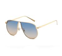 Long Keeper Trendy Oversized Pilot Sunglasses for Women Men Retro Aviation Gold Sunglasses Tinted Metal Sun Glasses Big Frame Vintage Shades UV400 Protection (Gold Frame - Blue Brown Gradient Lens)
