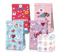 Long Keeper Valentines Gift Bags - 12 PCS Valentine Treat Bags With 18 Stickers for Wedding Anniversary Birthday Party Favors Gift Exchange for Women Men Kids (Style 3-1 Count (Pack of 12))