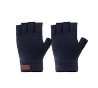 Long Keeper Winter Fingerless Gloves for Men Women - Stretchy Warm Gloves Half Finger Soft Alpaca Warm Fingerless Gloves Thermal Knit Mittens, One Size (Navy Blue)