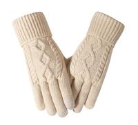 Long Keeper Winter Gloves for Women Men Touchscreen Stretchy Warm Gloves Argyle Lined Thermal Thick Knitted Glove for Running Cycling Skiing Driving (Beige)