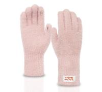 Long Keeper Winter Plush Fluffy Full Finger Gloves Womens Warm Extended Touchscreen Mitts Knit Stretchy Coloured Gloves For Driving Cycling Hiking (Pink)