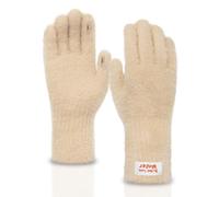 Long Keeper Winter Plush Fluffy Full Finger Gloves Womens Warm Extended Touchscreen Mitts Knit Stretchy Coloured Gloves For Driving Cycling Hiking (Khaki)