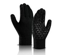 Long Keeper Winter Thermal Gloves - Touchscreen Anti-Slip Thick Knitted Warm Gloves for Men Women Windproof Warm Liner for Driving Running Ski Cycling (Black)