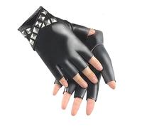 Long Keeper Women Fingerless PU Leather Gloves Punk Rock Rivets Half Finger Gloves Motorcycle Driving Costume Dancing Performance Gloves, One Size