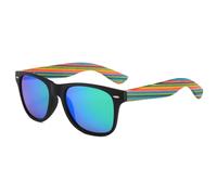 Long Keeper Wood Sunglasses for Women Men Classic Retro Square Sunglasses Bamboo Wooden Driving Sun Glasses for Hiking Travel UV400 Protection (Black Green)