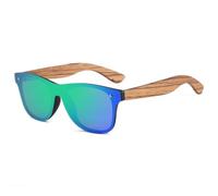 Long Keeper Wooden Sunglasses for Men Women Classic Square Sunglasses with Wood Arms PC Frame Rimmed Mirrored Dark Shades UV Protection for Driving Outdoor (Green Mirrored Lens)