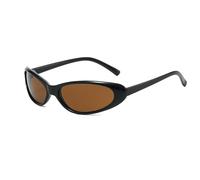 Long Keeper Wrap Around Sunglasses - Women Men Trendy Small Oval Y2K Sunglasses Retro 90s Rave Lightweight Sport Sun Glasses Sunnies UV400 (Black Brown)