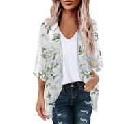 Long Kimonos for Women Ladies Summer Cardigans Puff Sleeve Festival Clothing Floral Beach Wrap Casual Loose Lightweight Cardigans for Women UK Open Front Boho Clothes Chiffon Kimono