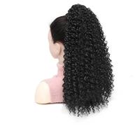 Long Kinky Curly Drawstring Ponytail Extension for Women Afro Puff Curly Pony Tail Hair(1B)