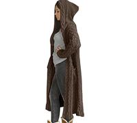 Long Knitted Coat Women's Breathable Cuddly Soft Cardigan Women's Elegant Fashionable Knitted Jumper Cable Knit Large Sizes Sweater Hoodie Knitted Sweater Long Sleeve Coat Knitted Cardigan, coffee,