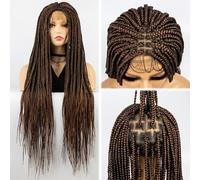 Long Lace Braided Wigs 36 inch, 360° HD Full Lace Knotless Synthetic Hair Wig with Fine Hair for Black Women(1B/30)