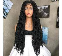 Long Lace Braided Wigs, Black 28" Crochet Hair Cornrow Braided Lace Front Synthetic Wig with Fine Hair for Black Women