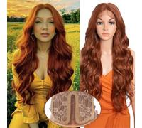 Long Lace Front Deep Wavy Synthetic Wig with Highlights - 28 Inch Middle Part Long Loose Wavy Curl Wig for Daily Use - 130T#