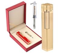 Long Ladies Lighter Refillable Butane Lighter Metal Lighters Smoking Ignition Kitchen Grill Cigar with gift box (Color : Gold)