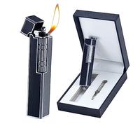 Long Ladies Lighter Refillable Butane Lighter Metal Lighters Smoking Ignition Kitchen Grill Cigar with gift box (Color : Nero)