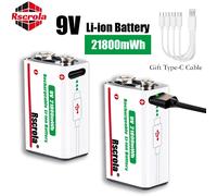 Long-Lasting 9V Lithium ion Rechargeable Battery 21800mWh High Capacity for Guitar Microphone Smoke Detector Pedal with Cable 10 pcs 9v Batteries