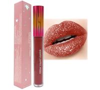 Long Lasting Red Glitter Lip Gloss with Metallic Diamond Shimmer, Waterproof and High Pigment Formula - Perfect for Women and Girls Makeup, Non-stick Cup for All-day Wear