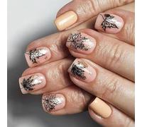 Long Lasting Tip Black Maple Glitters Designs Quick Installation False Nails for Daily Event 24pcs French Maple Glitters Press on Nail