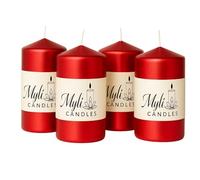 Long Lasting Unscented Metallic Red Pillar Candle - 25 Hours Burn Time - 5 x 10 cm, 4 Pack