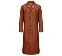 Long Leather Jacket Men Full Length Vintage Long Jacket Classic Fall Winter Overcoat Cardigan
