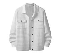 Long Leather Jacket Red Leather Jacket 2025 New Men's Casual Solid Colour Plaid Snap Jacket Mens Jacket Baseball Jacket Coat Mens Raincoat (White, XXL)