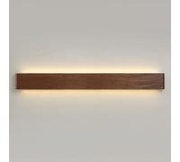 Long LED Wall Sconce - Amen Wood Bedside Lamp with Up & Down Lighting, Walnut Decorative Strip for Living Room, 3 Color Modes