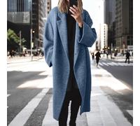 Long Length Polyester Womens Trench Coat Designed for Autumn Winter with Solid Color and Casual Style Elements (XXXL Blue)