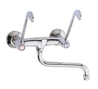 Long Levers + 'S' Spout Chromed Wall Mounted Mixer Tap Faucet Disabled Mobility
