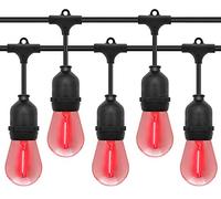 Long Life Lamp Company 10 Bulb 10 Meter Outdoor LED Festoon String Lights Coloured RED 1w Vintage Bulbs IP64 240v Heavy Duty