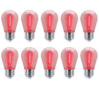 Long Life Lamp Company 10 Pack 1w LED Coloured Lights Bulbs Clear Glass Edison Screw E27 Retro Vintage Filament Decorative and Festoon Lamps 8 Options (Red)