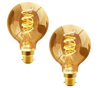 Long Life Lamp Company 2 Pack LED Vintage Light Bulb Globe G95 B22 Bayonet Spiral Industrial Coil Filament Smoked Glass