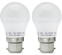 Long Life Lamp Company 2 x 5w mini LED Golf Ball Warm White Bayonet BC B22 Cap Light Bulb New Technology Frosted Cover 3000k
