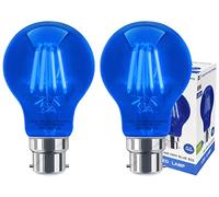 Long Life Lamp Company 2 x 6w LED Blue Light Bulb B22 Bayonet BC Glow Effect A60 Clear Glass