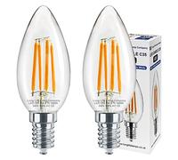 Long Life Lamp Company 4w LED Candle E14 Filament Light Bulb Small Edison Screw Clear Glass 1800 Kelvin 2 Pack
