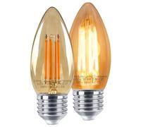 Long Life Lamp Company 6w Dimmable LED Candle E27 Filament Light Bulb Edison Screw Amber Glass 2 Pack
