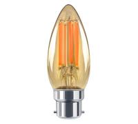 Long Life Lamp Company 6w Vintage LED Candle Light Bulb Bayonet B22 Dimmable Amber Glass 1800k Filament