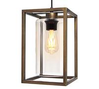 Long Life Lamp Company Antique Brass Box Lantern Ceiling Pendant Light Rectangular Frame Clear Glass Shade Heritage Vintage M0155FH