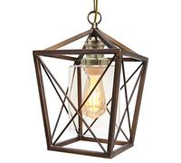 Long Life Lamp Company Antique Brass Lantern Ceiling Pendant Light Rectangular Box Frame with Clear Glass Shade Vintage M0200F