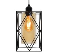 Long Life Lamp Company Black Metal Cage Amber Cylinder Glass Pendant Light Modern Rectangular Island Ceiling Light Fitting H3121