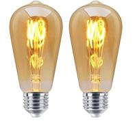 Long Life Lamp Company Edison Classics 2w Vintage LED Filament Bulb Teardrop Spiral ST58 Smoke Gold Glass E27 Edison Screw (Pack of 2)